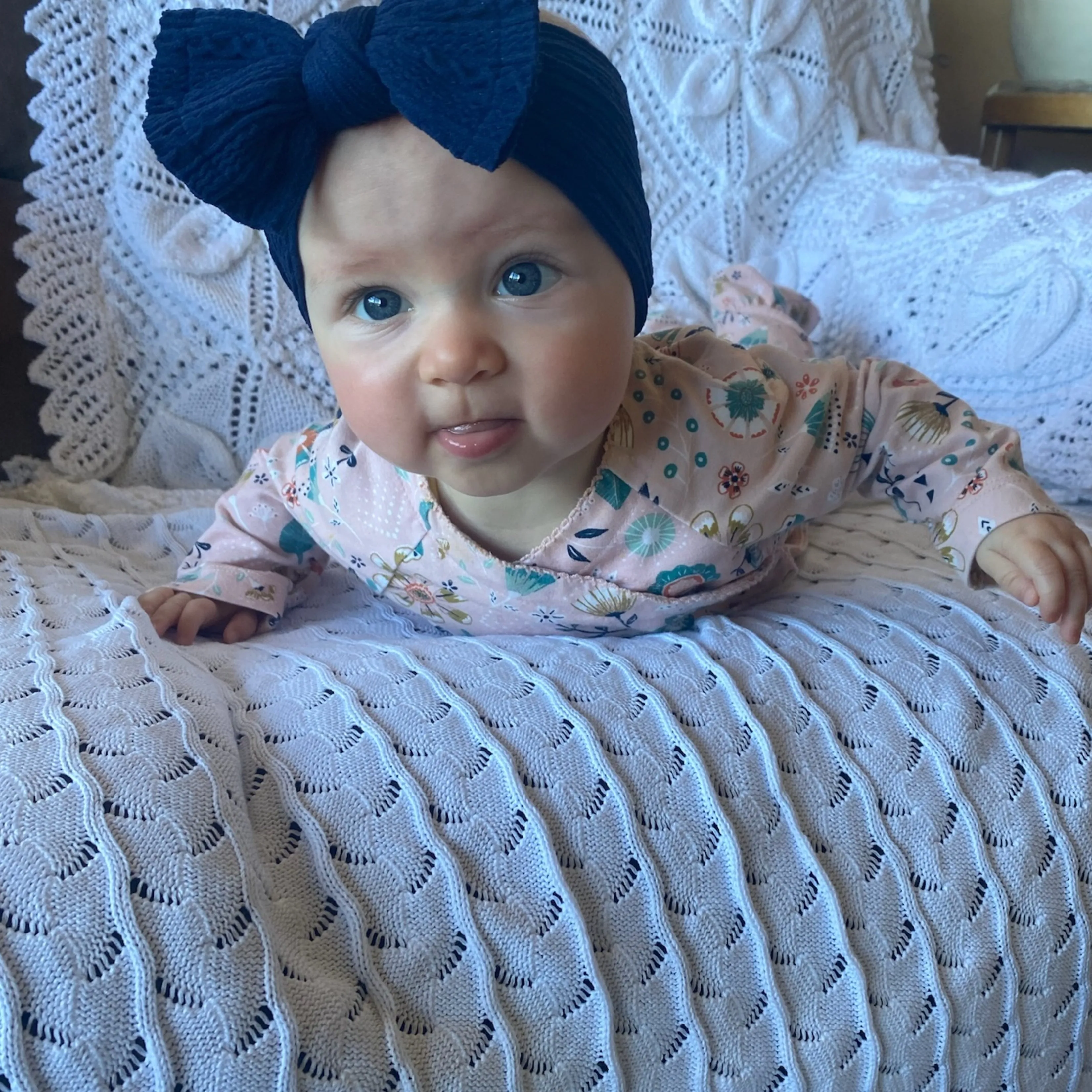 Baby Twist Cable Knit Bow Headband in Cherry