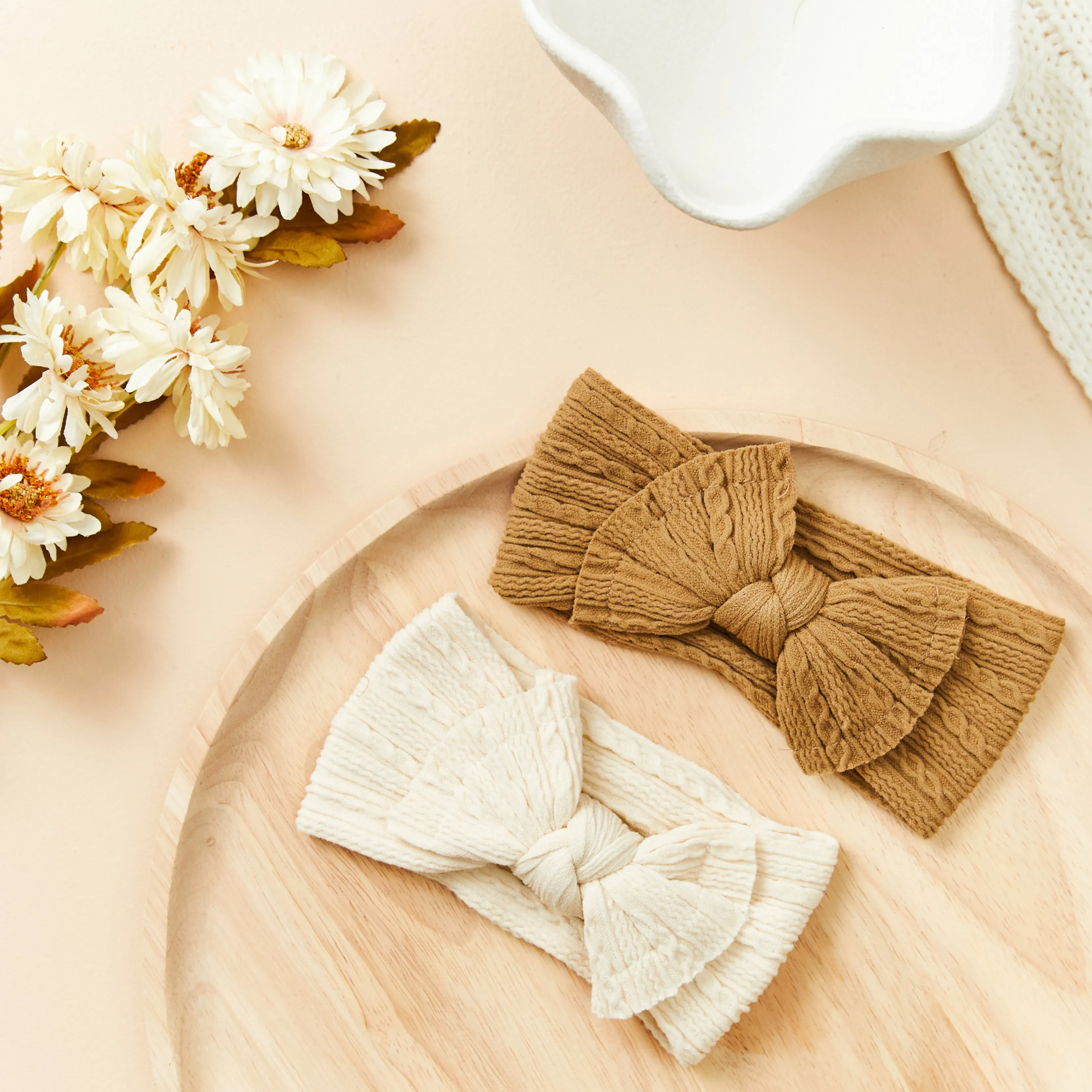 Baby Twist Cable Knit Bow Headband in Cherry
