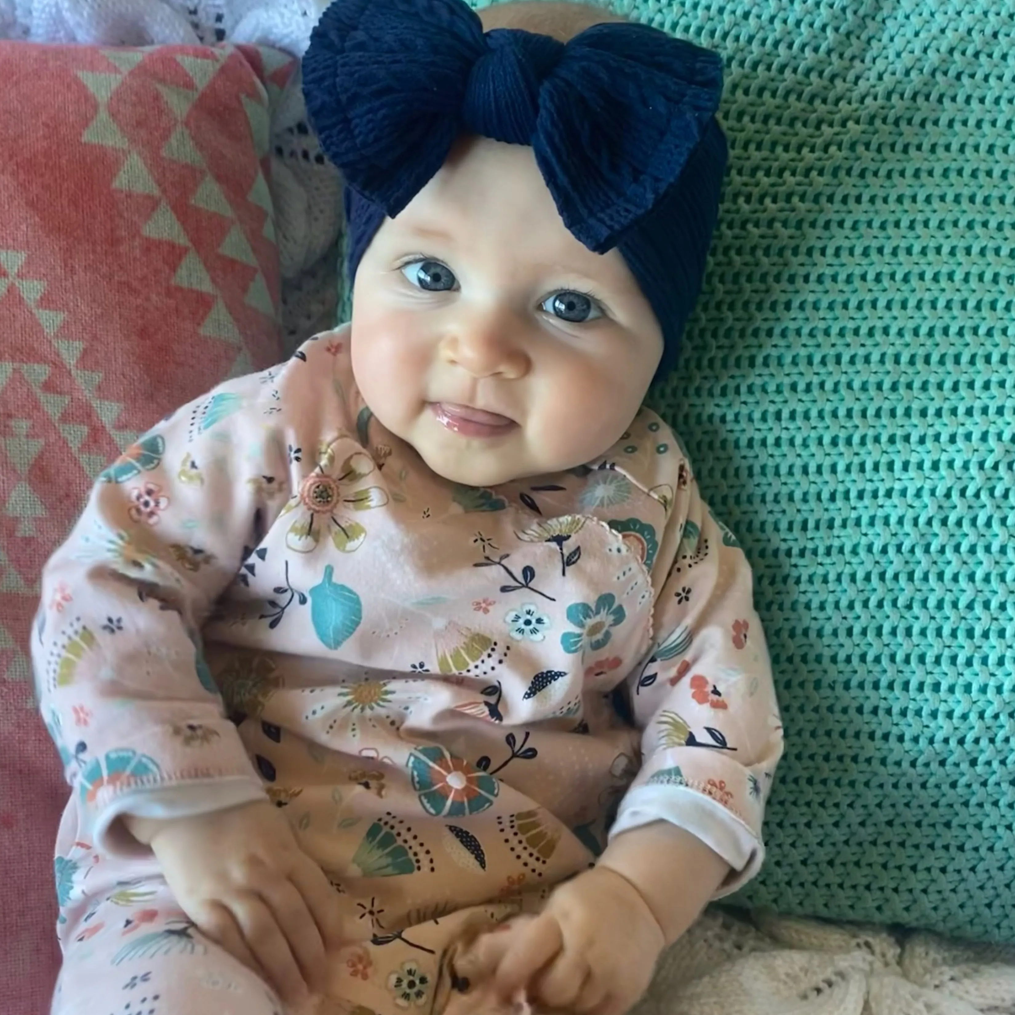 Baby Twist Cable Knit Bow Headband in Cherry