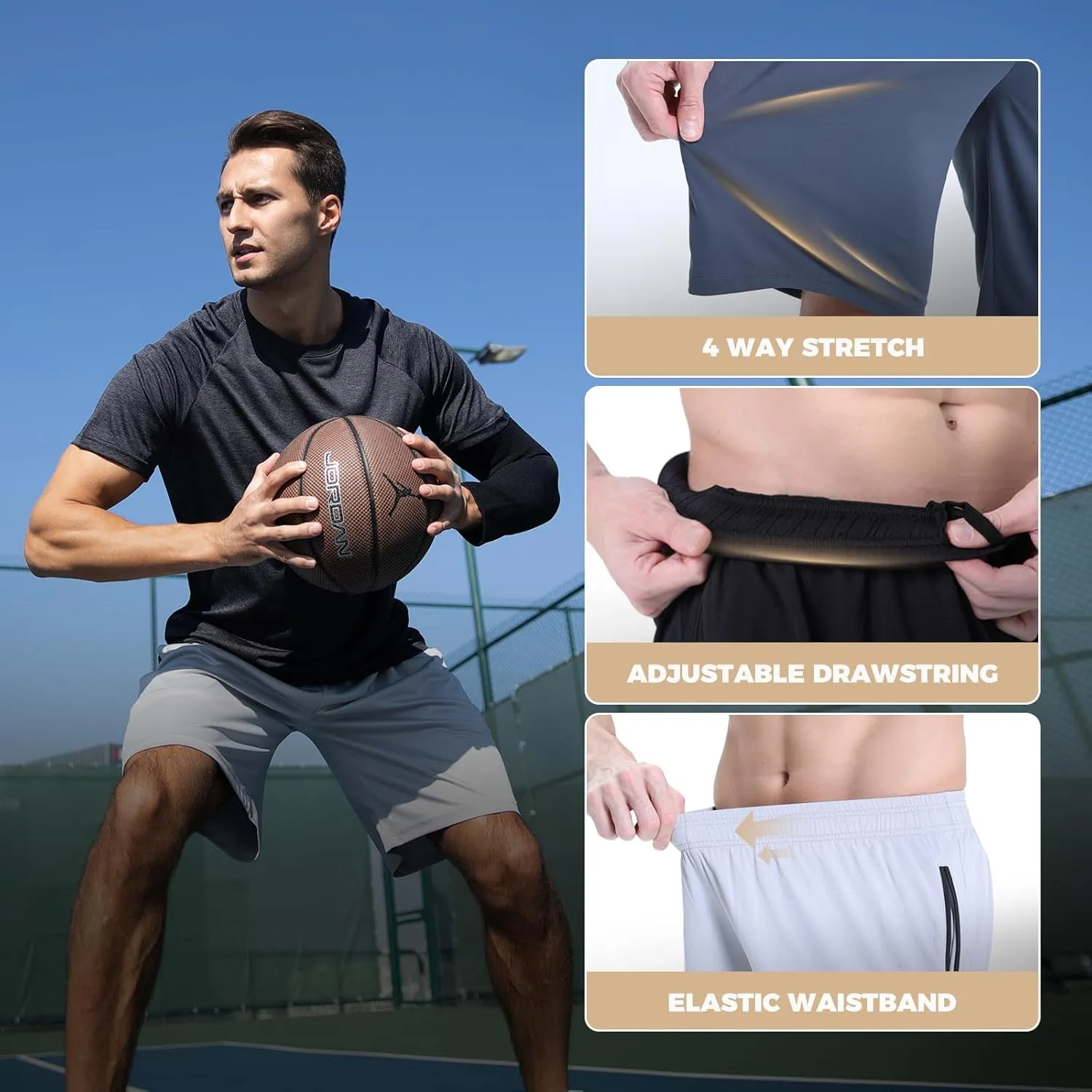Basketball Gym Mens Shorts with Zipper Pockets - Quick Dry Lightweight Athletic Workout Running Casual Shorts for Men
