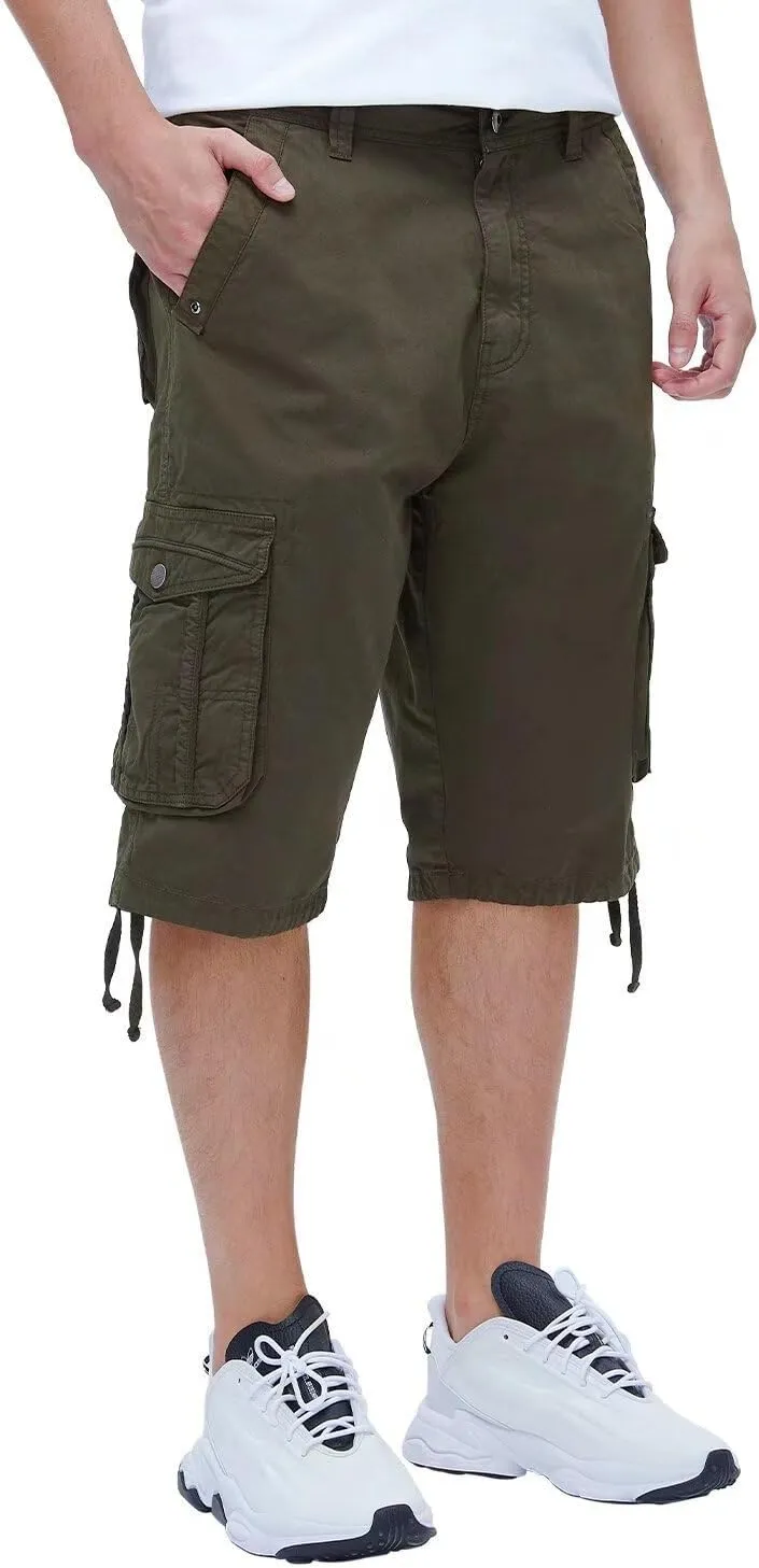 BEST SOUTH Men's Long Cargo Shorts Casual Below Knee 13 Inches Capri Shorts Relaxed Fit with Pockets