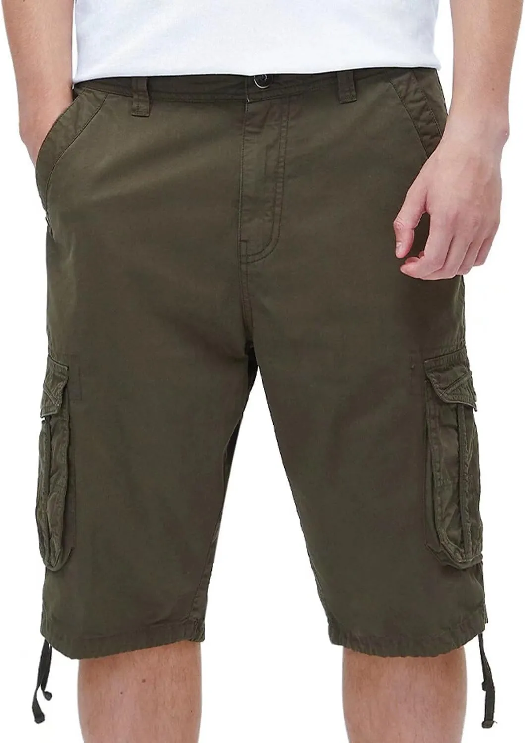 BEST SOUTH Men's Long Cargo Shorts Casual Below Knee 13 Inches Capri Shorts Relaxed Fit with Pockets