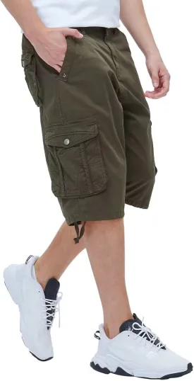 BEST SOUTH Men's Long Cargo Shorts Casual Below Knee 13 Inches Capri Shorts Relaxed Fit with Pockets