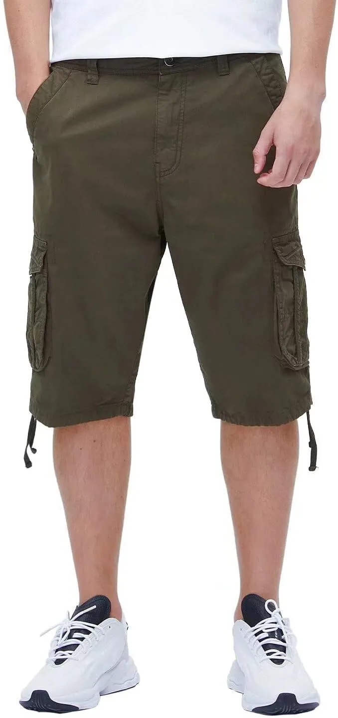 BEST SOUTH Men's Long Cargo Shorts Casual Below Knee 13 Inches Capri Shorts Relaxed Fit with Pockets
