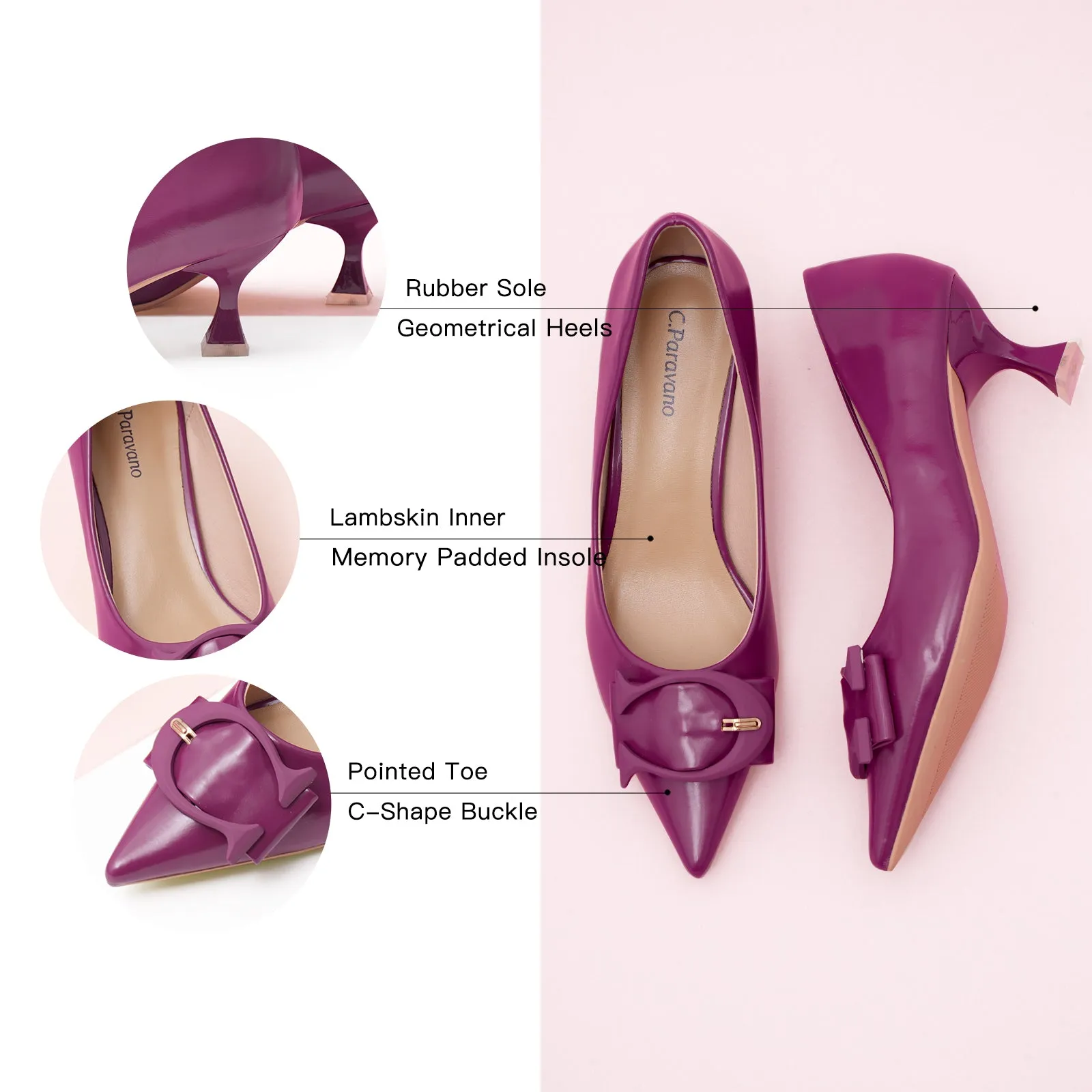 C Buckle Kitten Heel Women Pumps