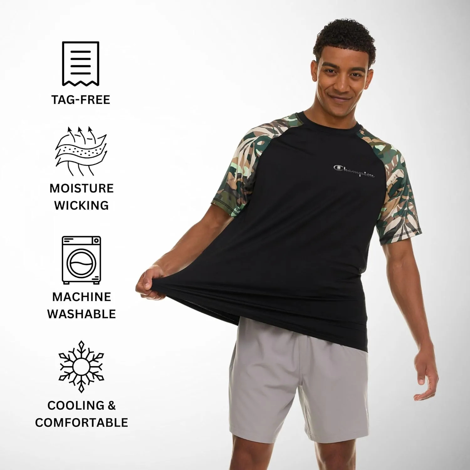 Champion Rash Guard for Men Short Sleeve, Mens Swim Shirt, Sun Shirt UPF  50 UV Protection, SPF Quick Drying Rashguard