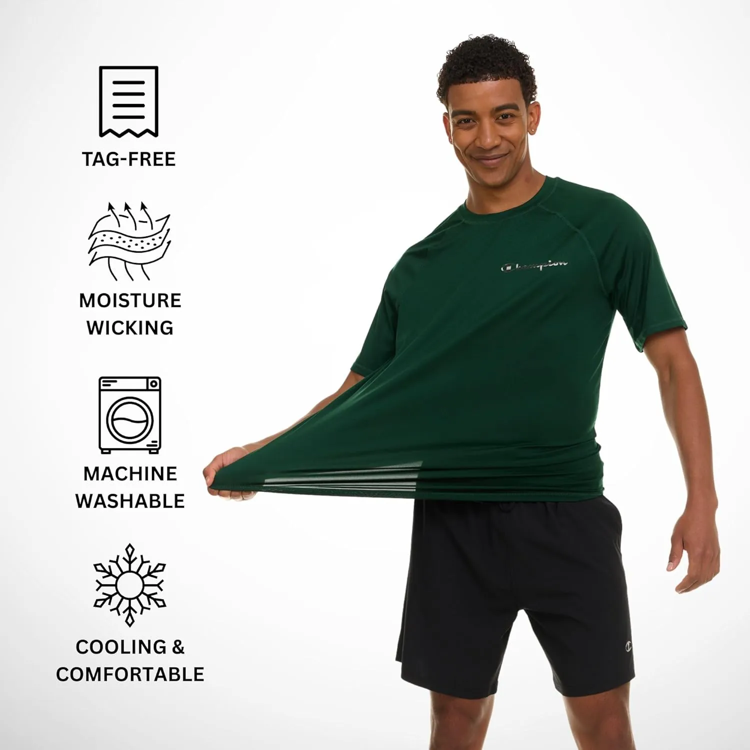 Champion Rash Guard for Men Short Sleeve, Mens Swim Shirt, Sun Shirt UPF  50 UV Protection, SPF Quick Drying Rashguard