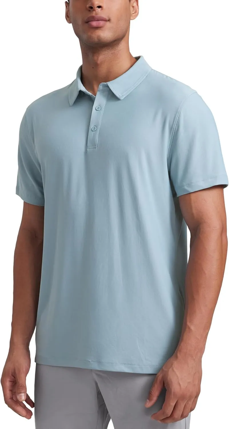 CRZ YOGA Cloudweight Mens Short Sleeve Polo Shirts Lightweight Moisture Wicking Athletic Casual Button Golf T-Shirts