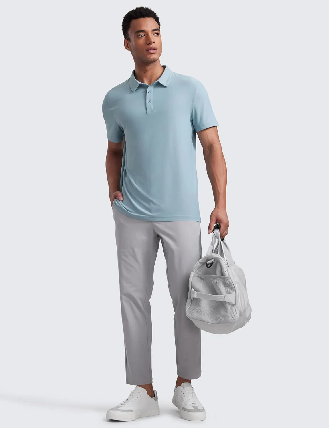 CRZ YOGA Cloudweight Mens Short Sleeve Polo Shirts Lightweight Moisture Wicking Athletic Casual Button Golf T-Shirts
