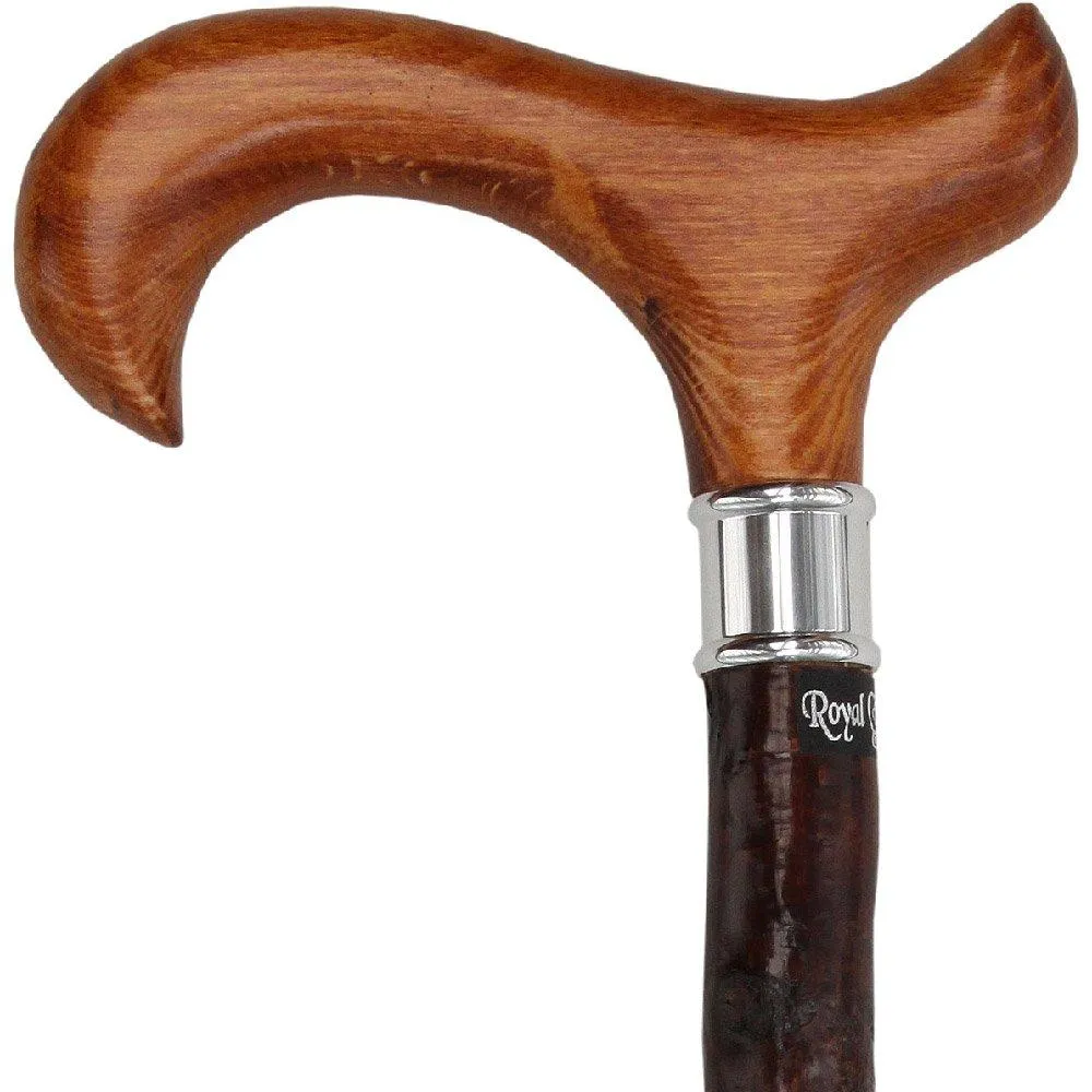 Genuine Blackthorn Wood Derby Walking Cane With Beech wood Handle and Silver Collar