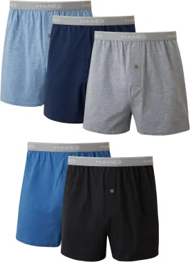 Hanes Men's Boxers, Cotton Knit Comfortable Boxer Underwear, Moisture-wicking Cotton Boxers, 5-pack