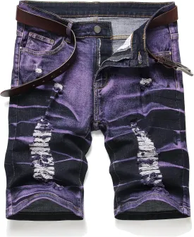 Men's Ripped Denim Shorts - Distressed Slim Fit Jean Shorts for Men, Casual Straight Fit Summer Ripped Shorts