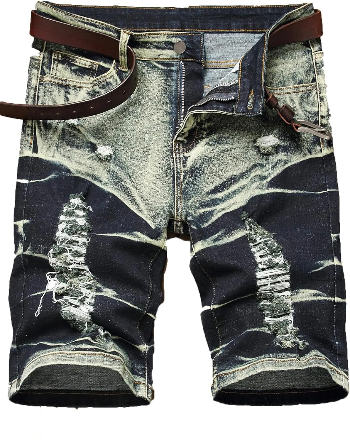 Men's Ripped Denim Shorts - Distressed Slim Fit Jean Shorts for Men, Casual Straight Fit Summer Ripped Shorts