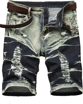Men's Ripped Denim Shorts - Distressed Slim Fit Jean Shorts for Men, Casual Straight Fit Summer Ripped Shorts