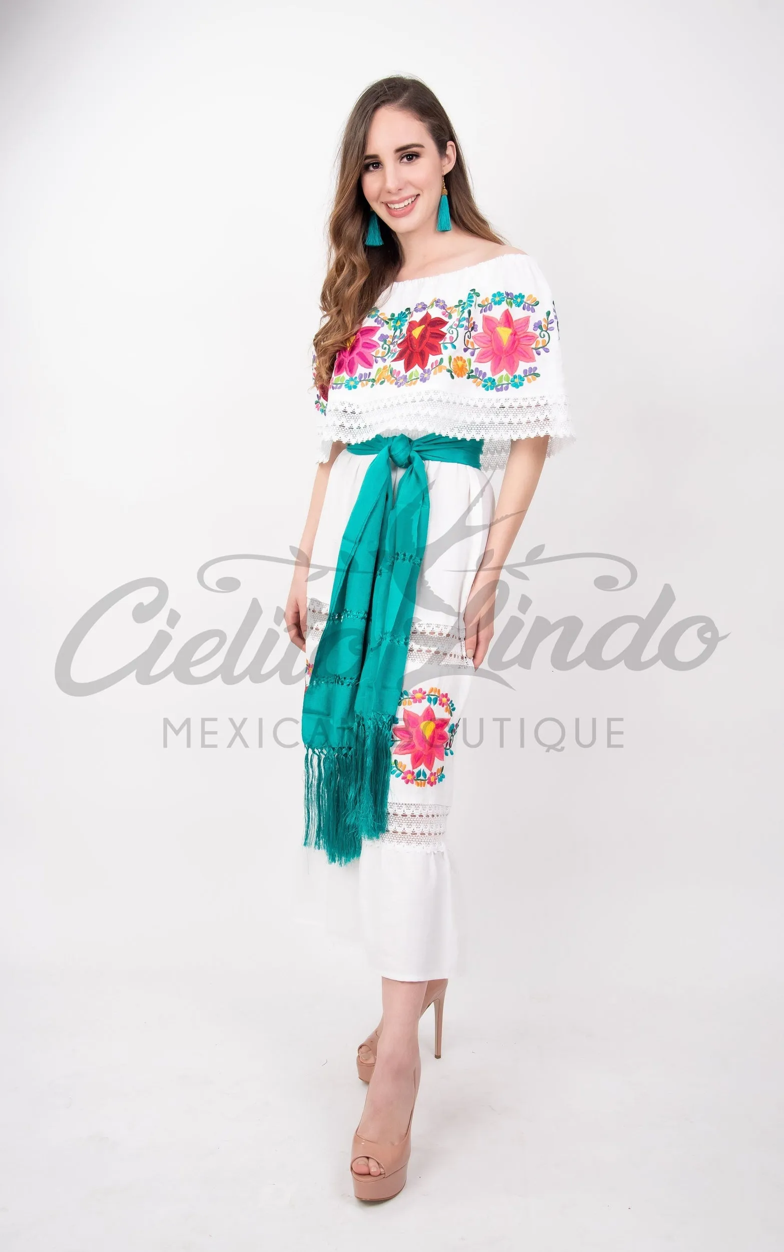 Mexican Luxury Fino Campesino Maxi Dress White
