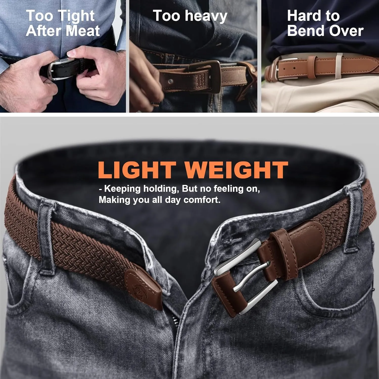 Stretch Braided Belt for Men -Mens Gift Elastic Woven Golf Belt 1 3/8"- for Golf Jeans Casual Wear