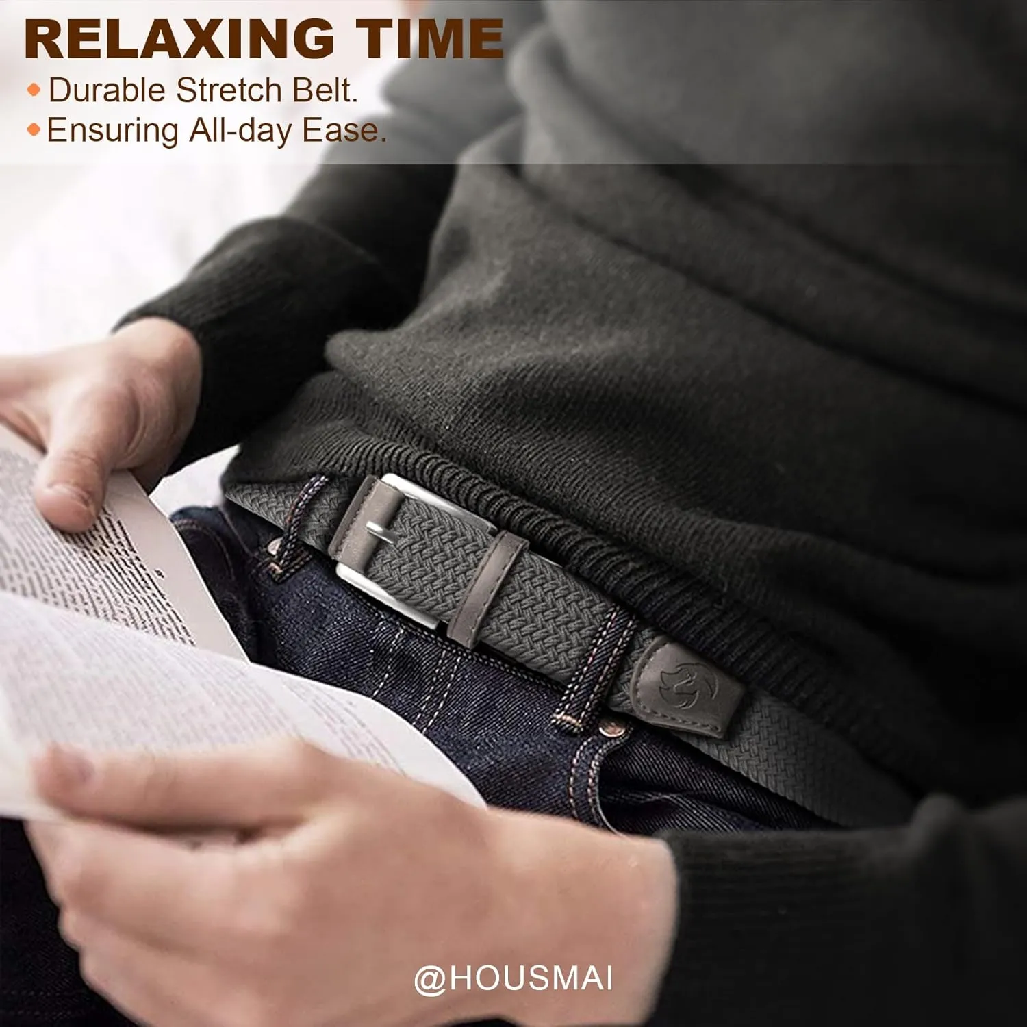 Stretch Braided Belt for Men -Mens Gift Elastic Woven Golf Belt 1 3/8"- for Golf Jeans Casual Wear