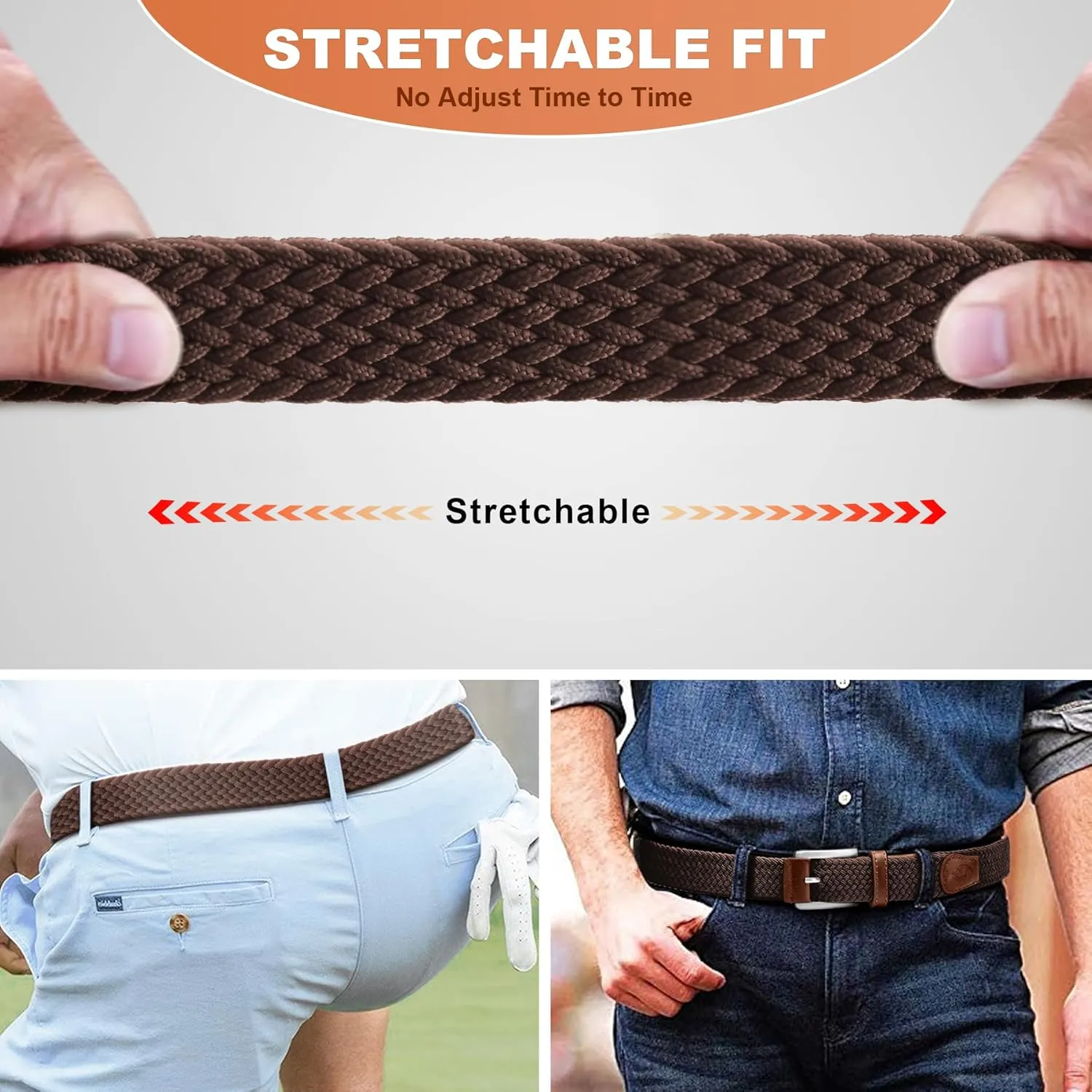 Stretch Braided Belt for Men -Mens Gift Elastic Woven Golf Belt 1 3/8"- for Golf Jeans Casual Wear