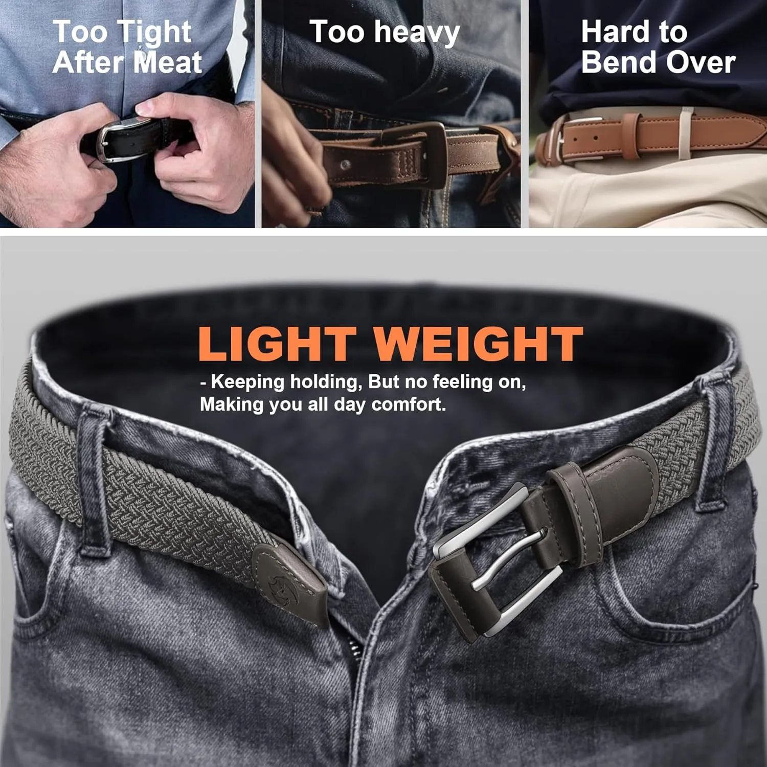 Stretch Braided Belt for Men -Mens Gift Elastic Woven Golf Belt 1 3/8"- for Golf Jeans Casual Wear
