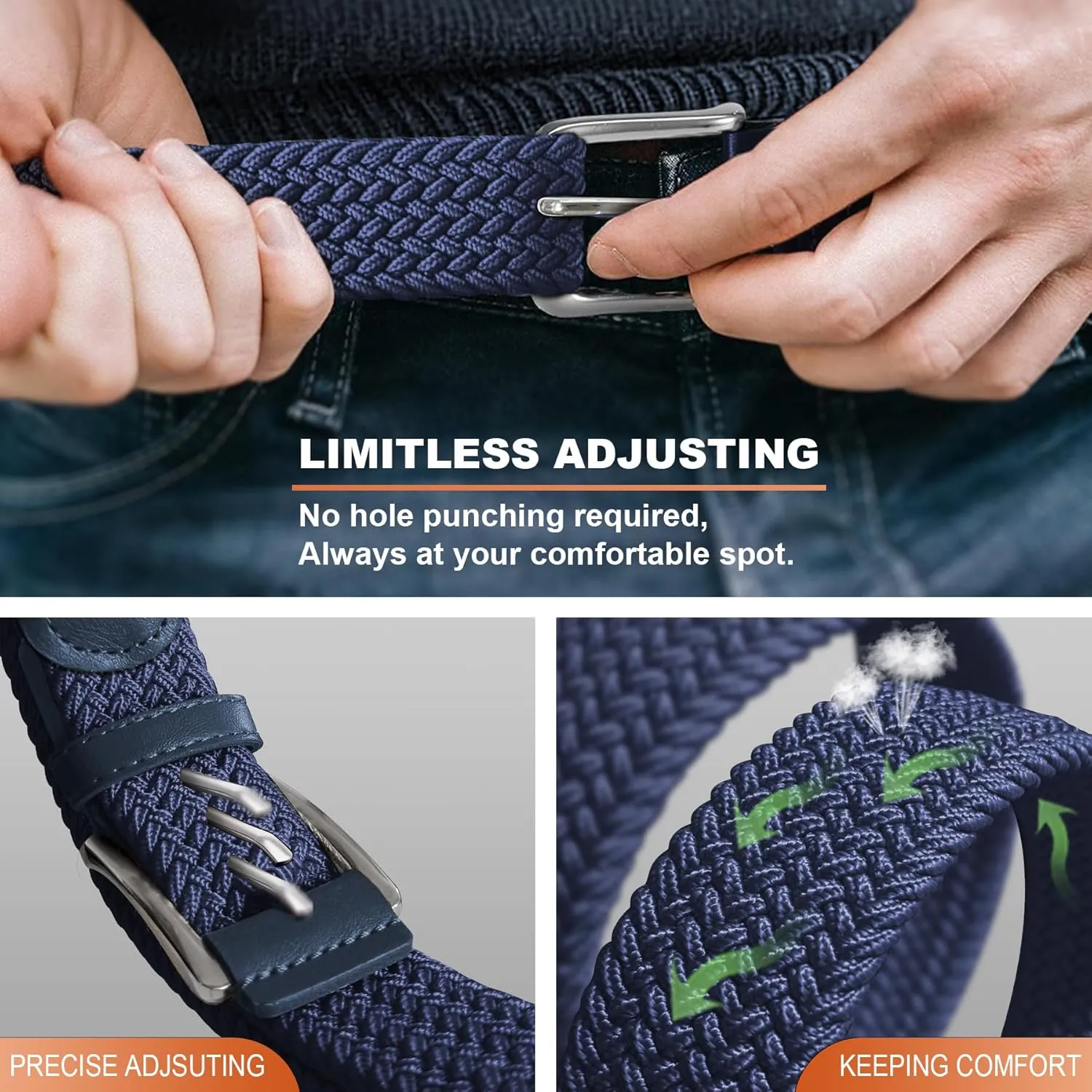 Stretch Braided Belt for Men -Mens Gift Elastic Woven Golf Belt 1 3/8"- for Golf Jeans Casual Wear