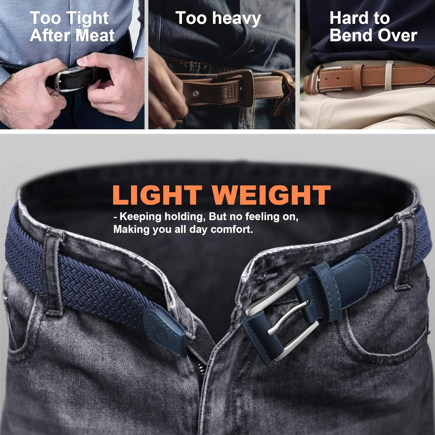 Stretch Braided Belt for Men -Mens Gift Elastic Woven Golf Belt 1 3/8"- for Golf Jeans Casual Wear