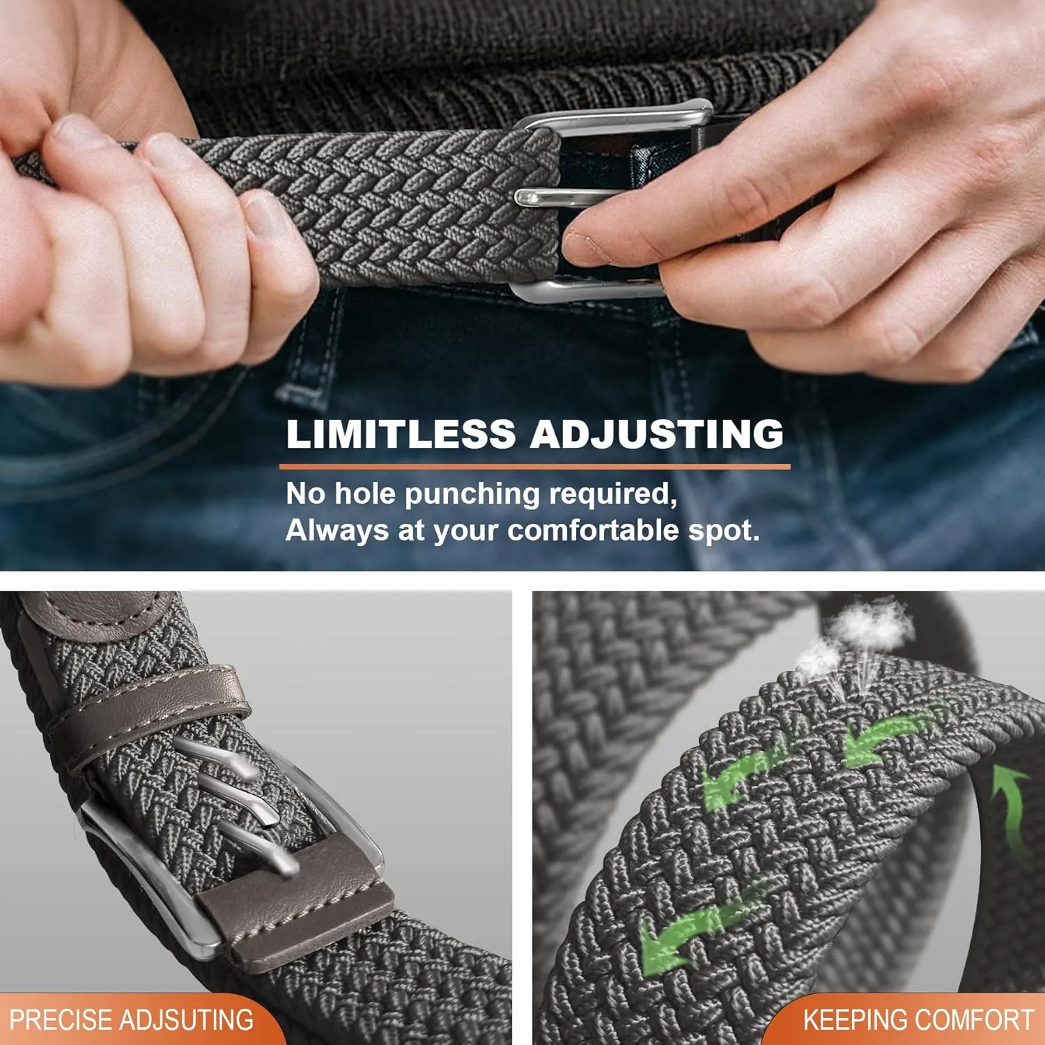 Stretch Braided Belt for Men -Mens Gift Elastic Woven Golf Belt 1 3/8"- for Golf Jeans Casual Wear