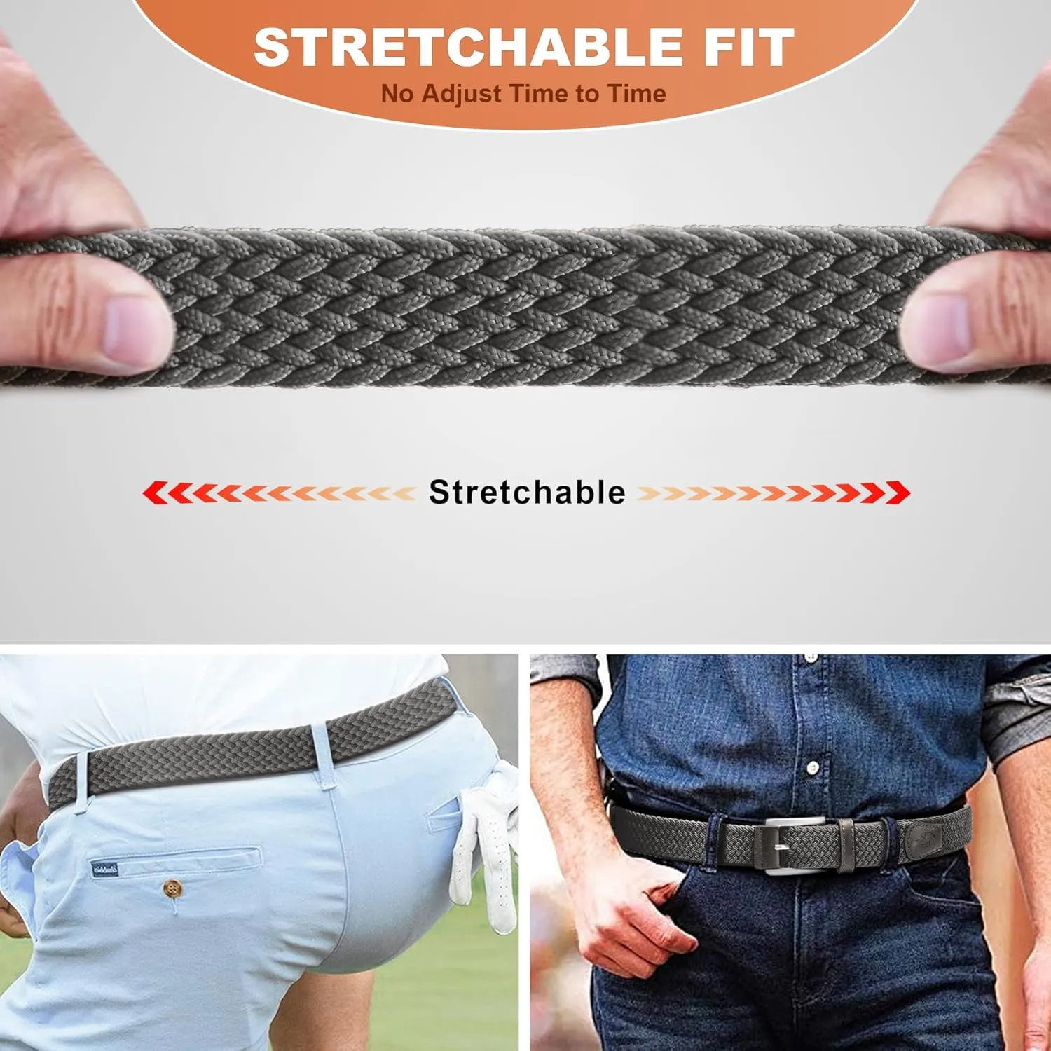 Stretch Braided Belt for Men -Mens Gift Elastic Woven Golf Belt 1 3/8"- for Golf Jeans Casual Wear