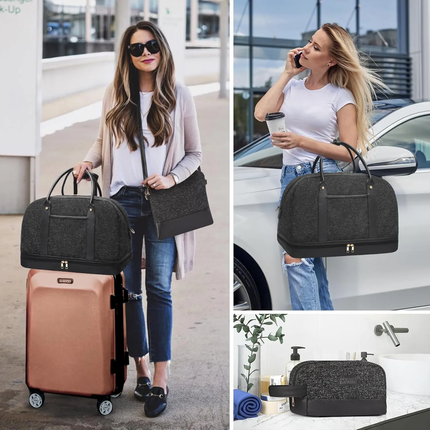 Weekender Bag for Women Canvas Overnight Bag Large Travel Tote Bag Carry on Shoulder Duffle Bag With Shoe Compartment,Perfect for Travel/Daily Use/Birthday Gift ??