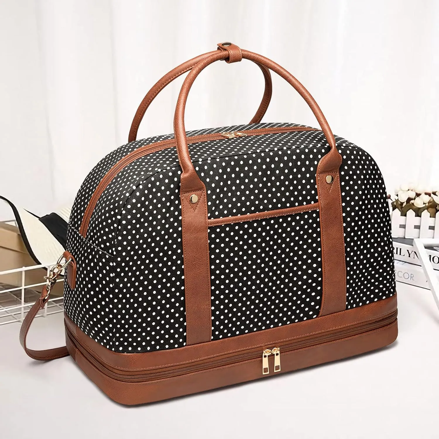 Weekender Bag for Women Canvas Overnight Bag Large Travel Tote Bag Carry on Shoulder Duffle Bag With Shoe Compartment,Perfect for Travel/Daily Use/Birthday Gift ??
