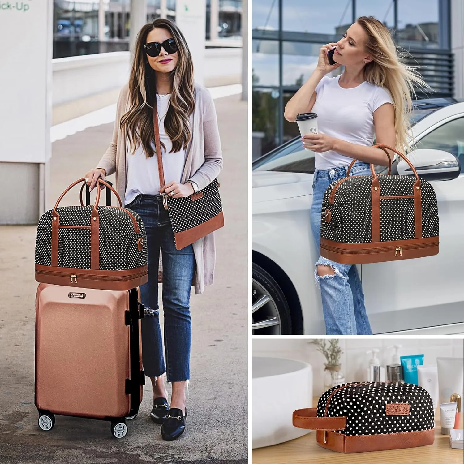 Weekender Bag for Women Canvas Overnight Bag Large Travel Tote Bag Carry on Shoulder Duffle Bag With Shoe Compartment,Perfect for Travel/Daily Use/Birthday Gift ??