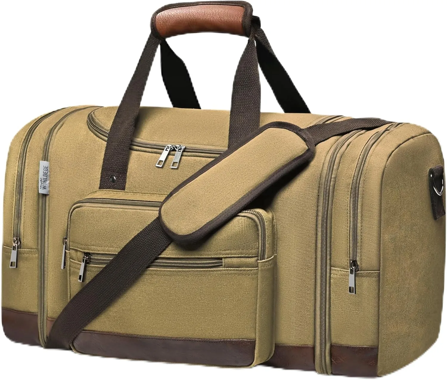 Wolhbege Duffle Bag for Travel,Mens Travel Bag & Carry On Bag for Men with Expandable Design and Luggage Sleeve ?CDuffel Bag for Gym, Weekender, Overnight Trips Khaki