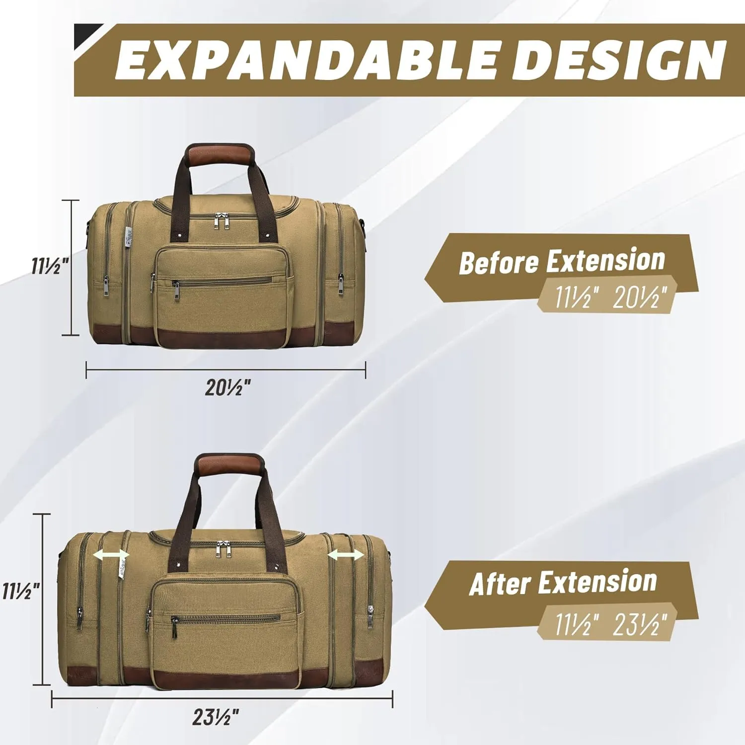 Wolhbege Duffle Bag for Travel,Mens Travel Bag & Carry On Bag for Men with Expandable Design and Luggage Sleeve ?CDuffel Bag for Gym, Weekender, Overnight Trips Khaki