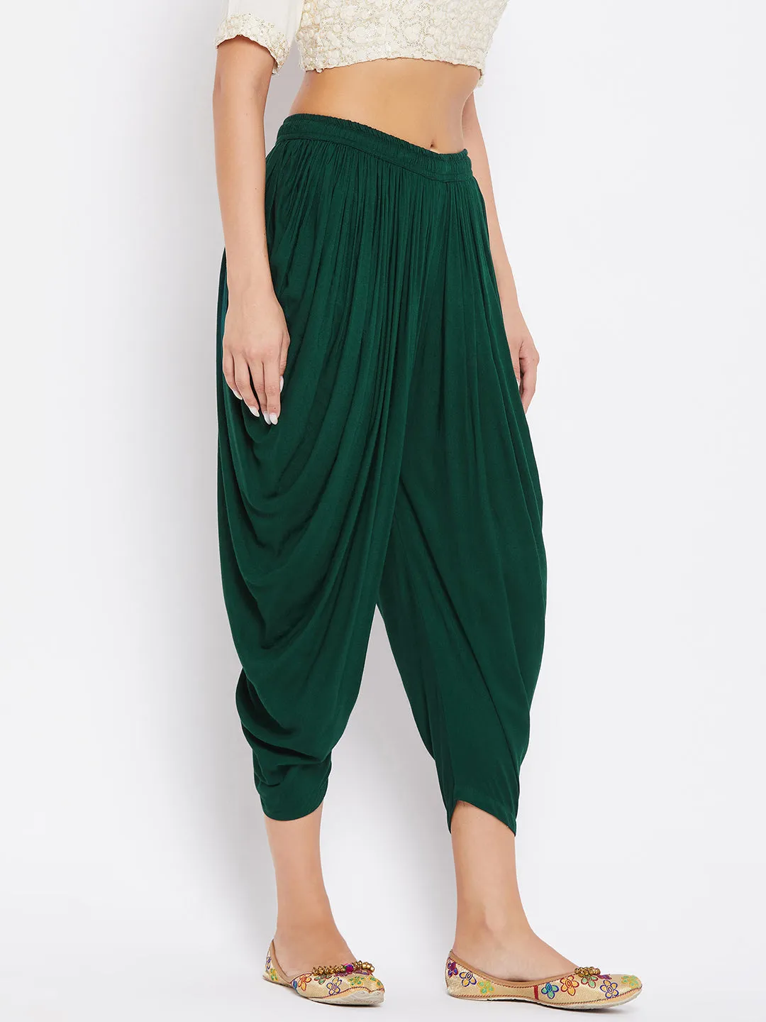 Women Bottle Green Rayon Dhoti Salwar