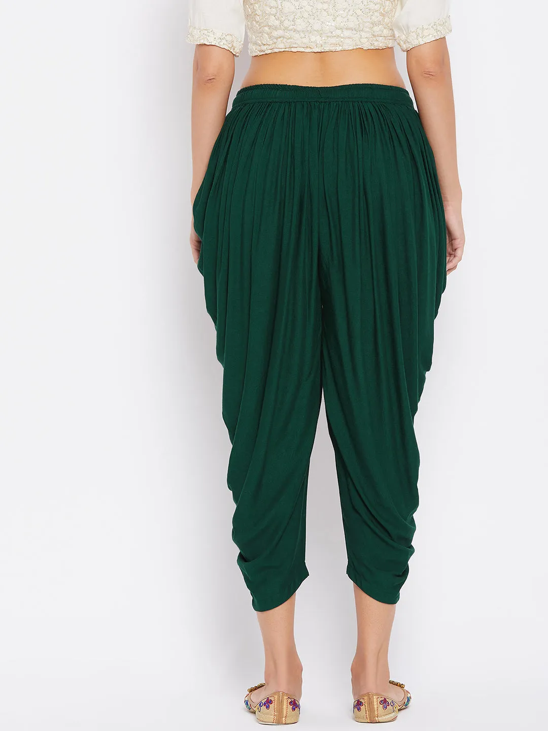 Women Bottle Green Rayon Dhoti Salwar