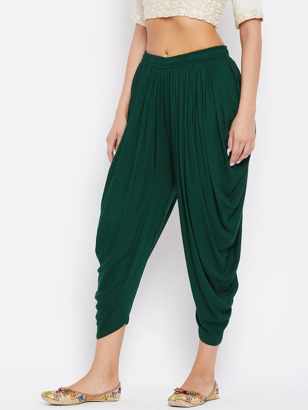 Women Bottle Green Rayon Dhoti Salwar