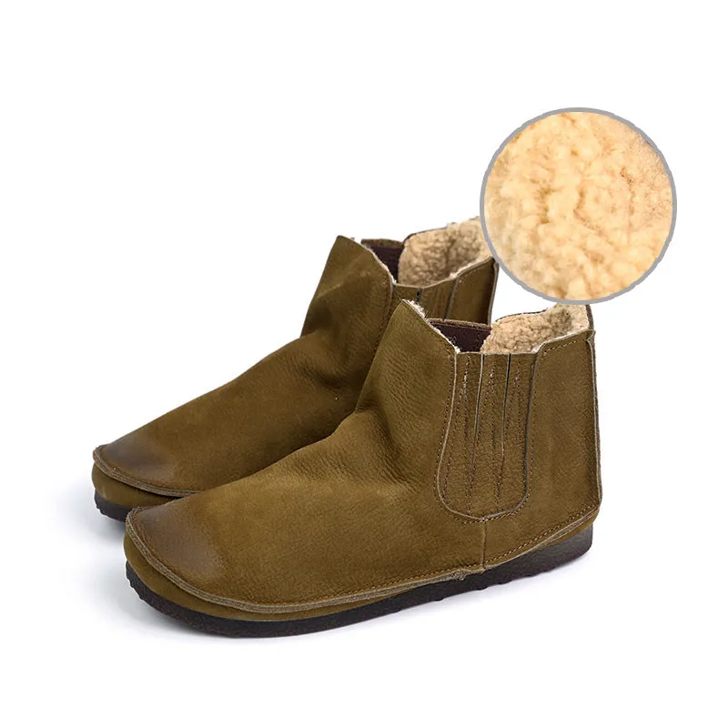 Zero Drop Genuine Leather Soft Barefoot Boots For Women Round Toe Chelsea Boots in Green/Coffee/Gray